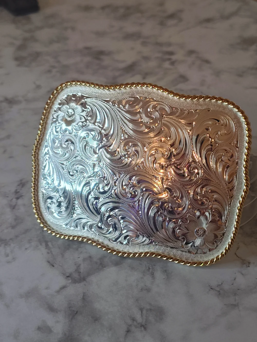 Montana Silversmiths Western Floral Engraved Belt Buckle Silver Gold Trim